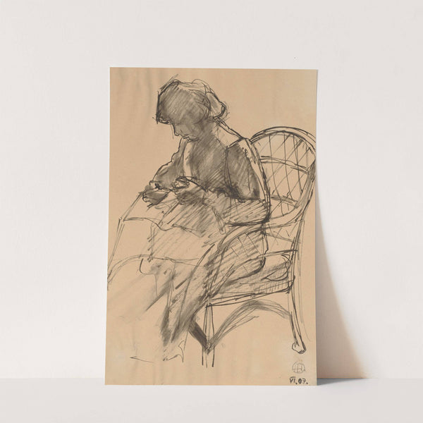 Lesende Frau in einem Korbstuhl by Hermann Lismann