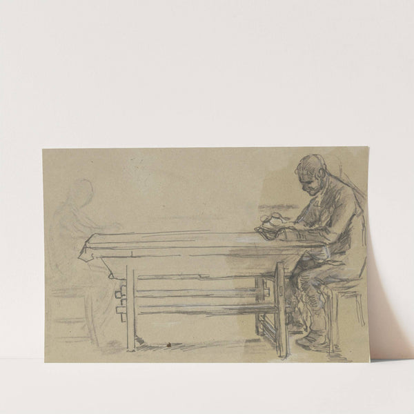 Lesender Mann an einem Tisch by Anton Burger