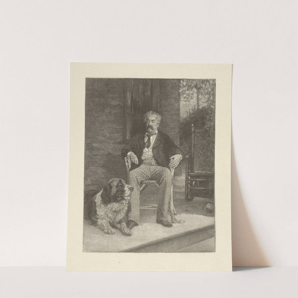 A man carrying paintbrushes and a palette answers the door to a man with his hat in his hands. by Harold Imbrie