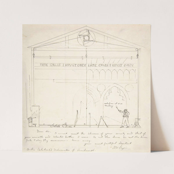 Letter with Sketch of Artist Painting Stage Scenery by Augustus Pugin