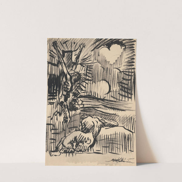 Ležiaci pred krucifixom by Arnold Peter Weisz-Kubínčan