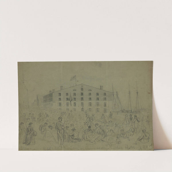 Libby again. Rebel soldiers waiting for accommodations in that Hotel (1865) by Alfred Rudolph Waud