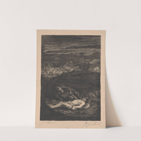 Lichaam van een man in een landschap met paarden by Henry de Groux