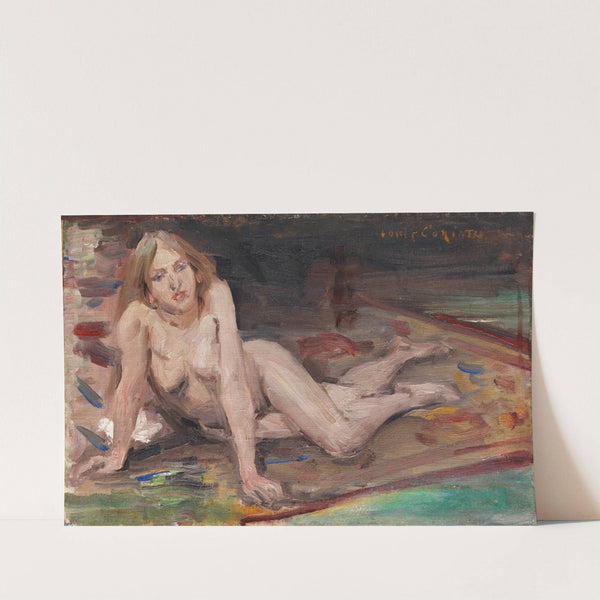 Liegender, blonder Mädchenakt auf buntem Teppich (ca 1912) by Lovis Corinth