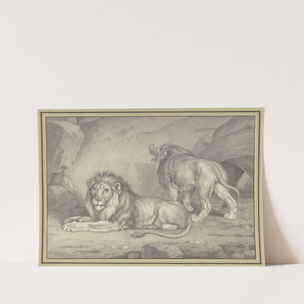 Liegender Löwe von der Seite nach links und stehender Löwe fast von hinten gesehen by Johann Wenzel Peter