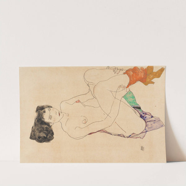 Liegender weiblicher Akt mit angezogenen Beinen (1913) by Egon Schiele