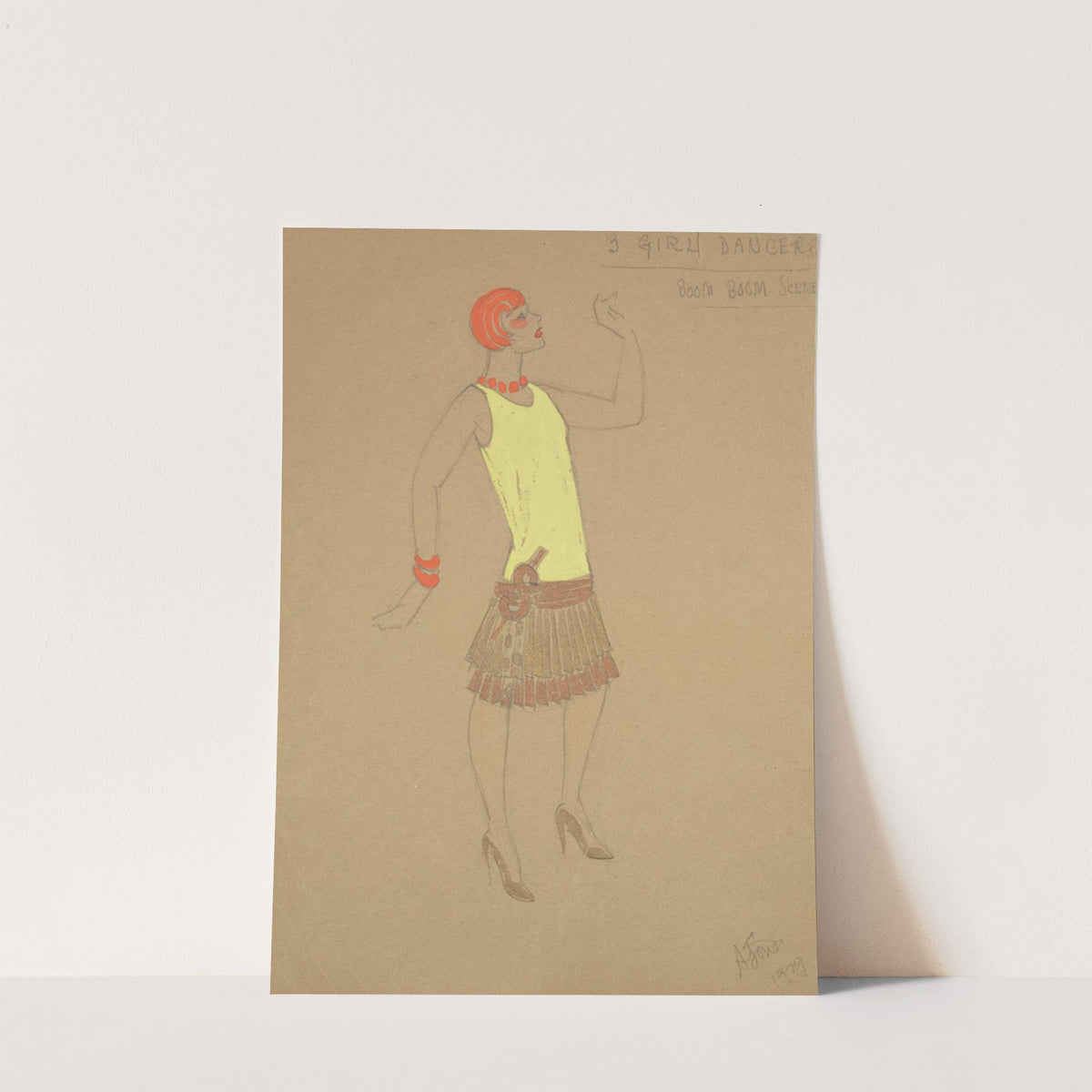 Life and Death of an American: 3 Girl Dancers yellow dress with brown ruffled skirt (1934-1943) by Alex Jones