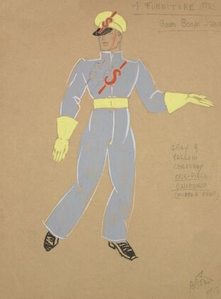 Life and Death of an American: 4 Furniture Men blue jumpsuit with ‘S’ on chest (1934-1943) — size preview