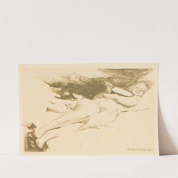 Liggende naakte vrouw met spiegel by Huib Luns