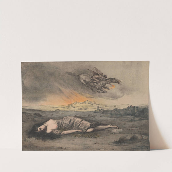 Liggende vrouw en vliegende ruiter met fakkel by Max Alexander Alandt