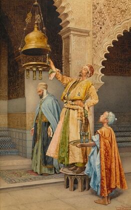 Lighting the lamps at a mosque
