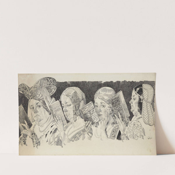 Line up of Women Reading Novels (circa 1915) by Orson Lowell