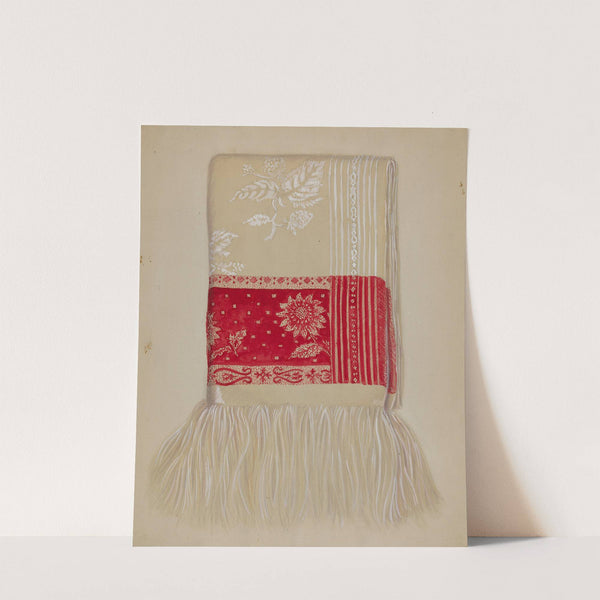 Linen - Red Border with Sunflower by Eva Wilson