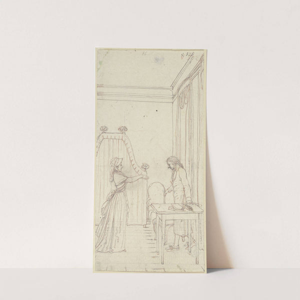 Links steht Clarissa, den rechten Arm gegen Lovelace ausstreckend (Stärke besiegt durch List) by Daniel Nikolaus Chodowiecki