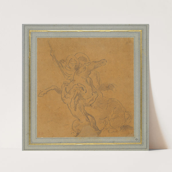 Lion Attacking a Horse with Rider (Sketch for The Tiger Hunt) (ca. 1854) by Eugène Delacroix