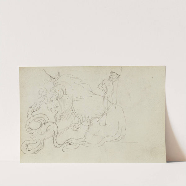 Lion attacking a snake over nude figure study by Théodore Géricault