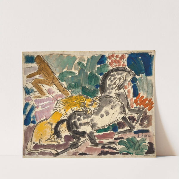 Lion attaquant un cheval by Charles Dufresne