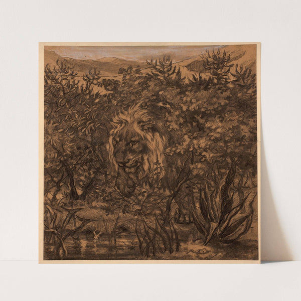 Lion emerging from the foliage by Félix Bracquemond