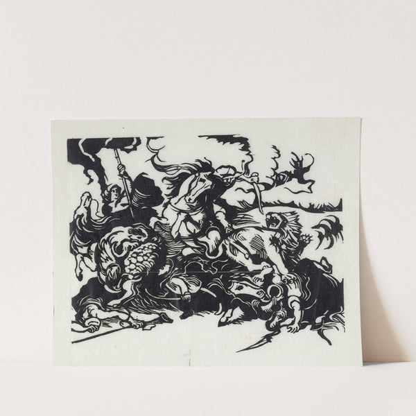 Lion hunt for Delacroix (1913) by Franz Marc