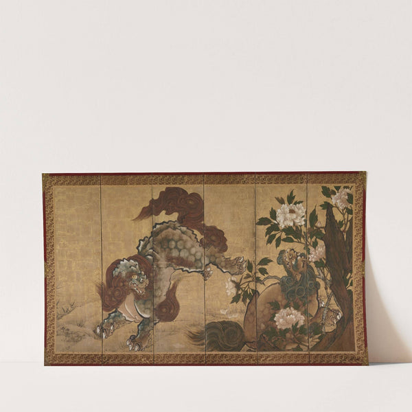 Lions and Tigers in Peony and Bamboo (1668) by Yamaguchi Sekkei
