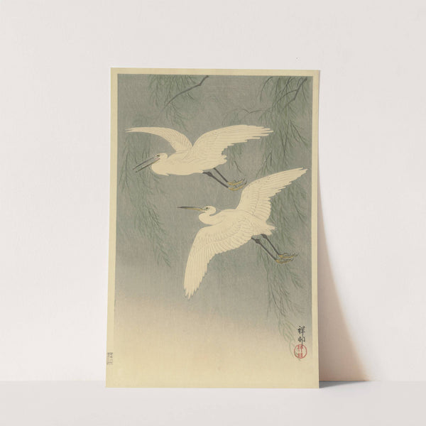 Little Egrets in flight by Ohara Koson