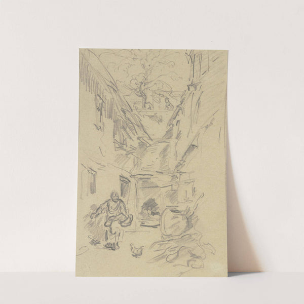 Little farm with woman by Anton Burger