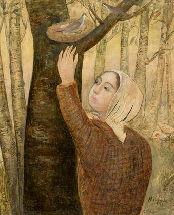 Little girl reaching for a nest (1923)