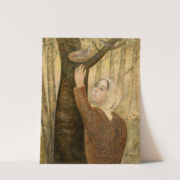 Little girl reaching for a nest (1923) by Tadeusz Makowski