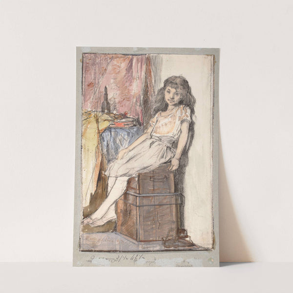 Little girl sitting on boxes (1893) by Stanisław Wyspiański