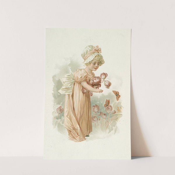 Little Girl with Pink Flowers and Butterflies (ca. 1891) by Louis Prang & Co.