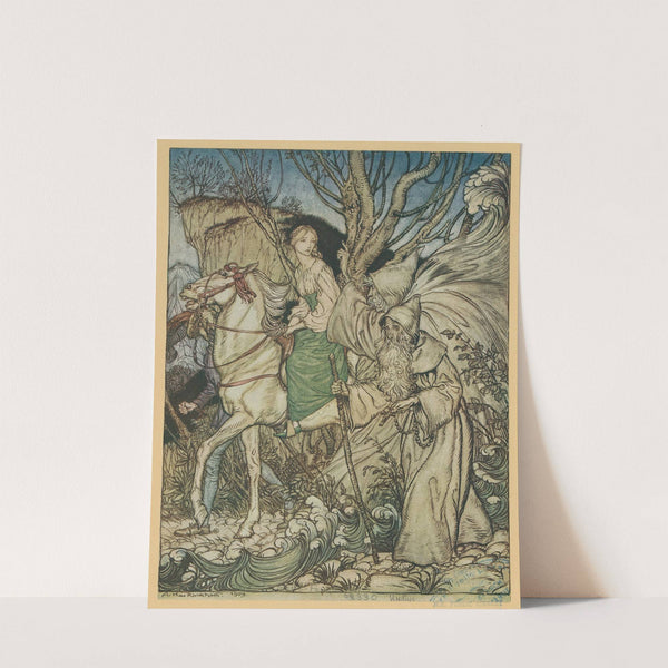 ‘Little niece,’ said Kühleborn, ‘forget not that I am here with thee as a guide.’ (1912) by Arthur Rackham