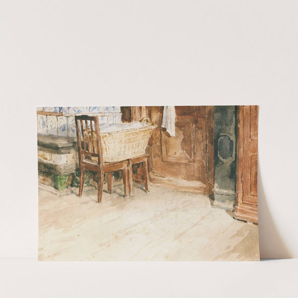 Living Room Corner With Laundry Basket by Albert Anker