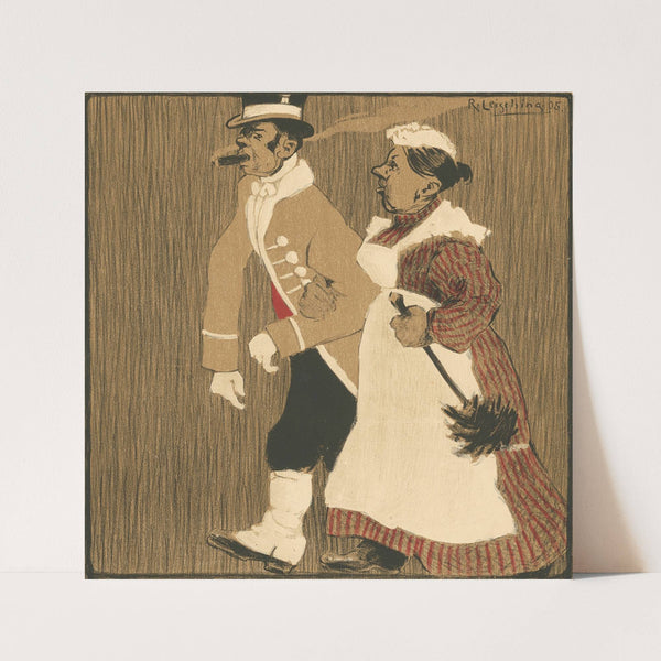 Livrierter Diener und Reinemachefrau by R. Leisching