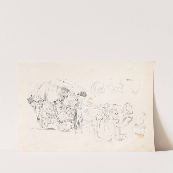 Loaded farm cart, two unharnessed horses (1881 - 1883) by Jozef Brandt