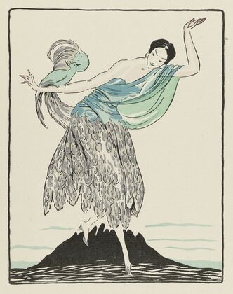 L’oiseau d’argent ; Robe du soir, composée d’une écharpe enveloppant le buste