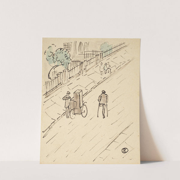 London street with organ grinder by Raymond McIntyre