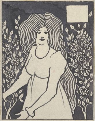 Long-haired Woman in Front of Tall Rosebushes (1894)