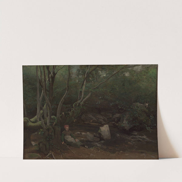 Lormes Goat-Girl, Sitting Beside a Stream in a Forest by Jean-Baptiste-Camille Corot