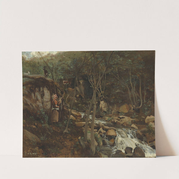 Lormes - Un Torrent Avec Une Chevrière Debout, Filant by Jean-Baptiste-Camille Corot