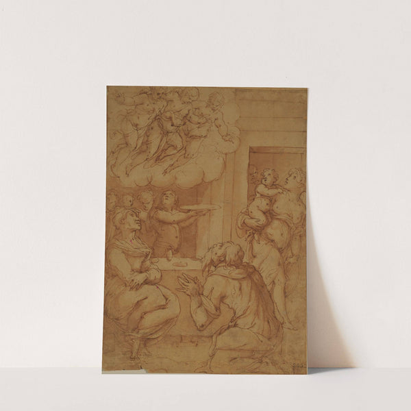 Los tres ángeles apareciendo a la familia de Abraham by Giorgio Vasari