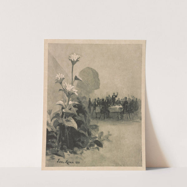 Lotus flowers in front of men dining at the Lotos Club, 149 Fifth Avenue, New York City by Edward Percy Moran