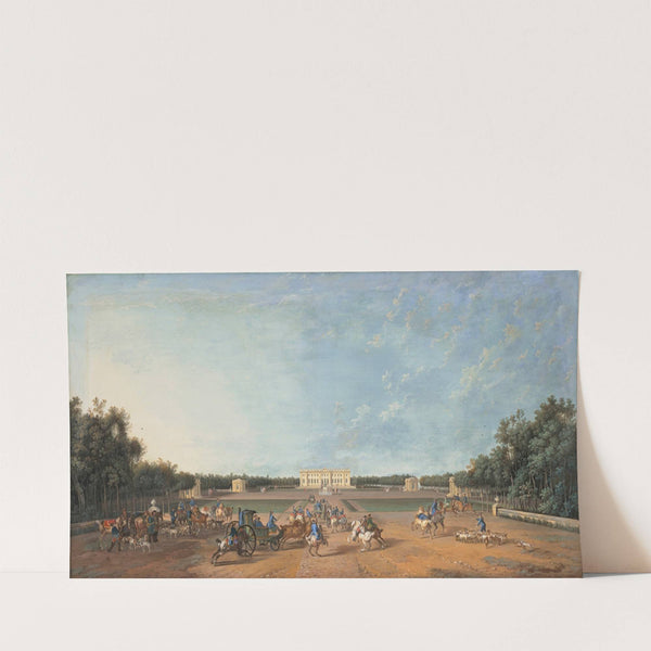 Louis XV with the Royal Hounds in front of the Pavillion of Croix-Fontaine belonging to the Fermier Générale Bouret by Louis-Nicolas van Blarenberghe