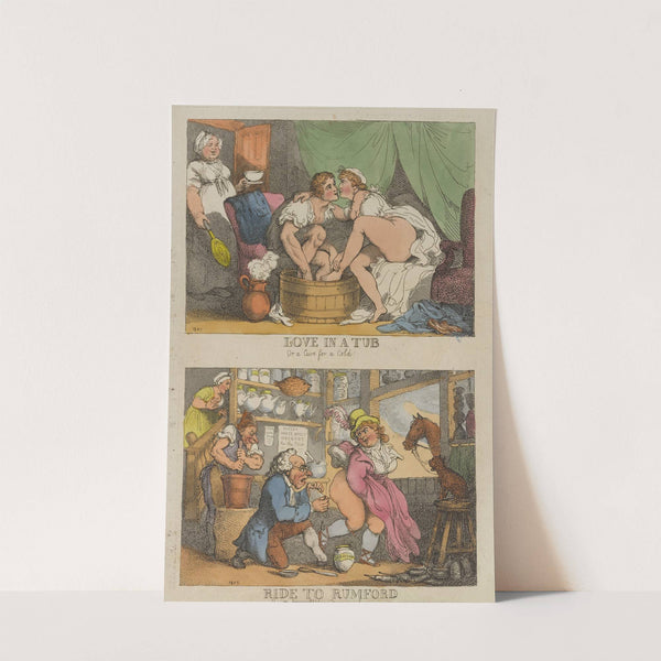 Love in a tub or a cure for a cold. Ride to Rumford (1812) by Thomas Rowlandson
