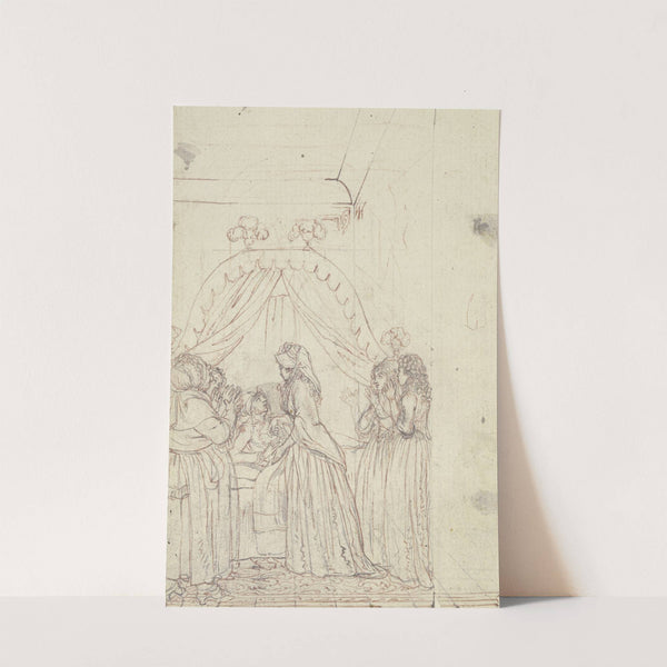 Lovelace liegt im Hintergrund des Zimmers auf einem Himmelbett by Daniel Nikolaus Chodowiecki