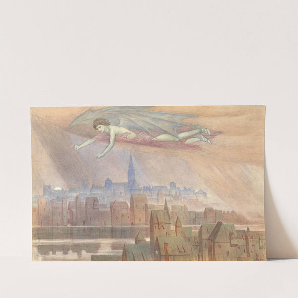 Lucifer flying over the city by Sydney Harold Meteyard
