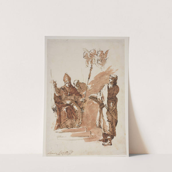 Ludvig den Hellige siddende med apostlen Johannes stående ved siden af Studie til en altertavle i Chiesa dell’Angelo Raffaele, Venedig (1737) by Francesco Fontebasso