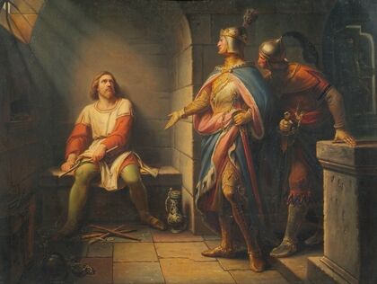 Ludwig der Bayer verkündet Friedrich dem Schönen 1314 seine Freilassung und bietet ihm die Mitregentschaft an