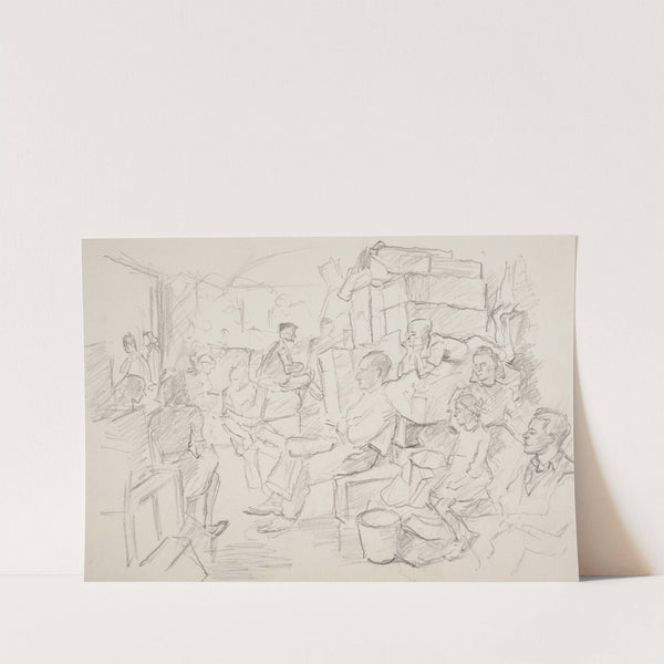 Ludzie siedzący w schronie by Ivan Ivanec