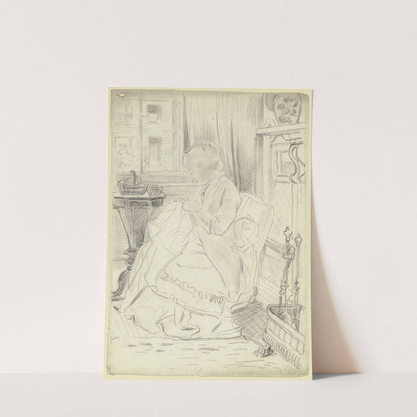Luise Scholderer am Nähtisch, mit einer Handarbeit (1871) by Otto Scholderer