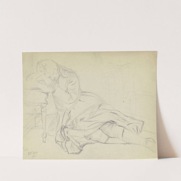 Luise Scholderer an einem Stuhl kauernd (1871) by Otto Scholderer